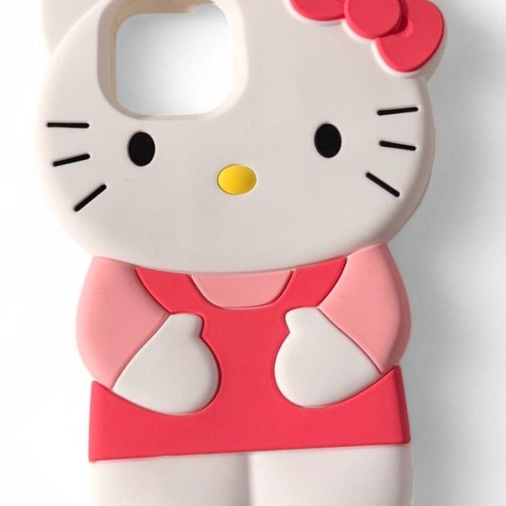 Hello Kitty Bow Black White Yellow Pink IPhone 14 Plus 15 Plus Silicone Case